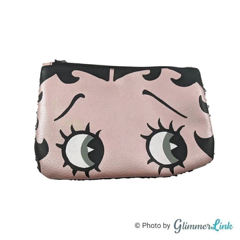 Ipsy Betty Boop Sequin Makeup Bag Pouch Black Pink
